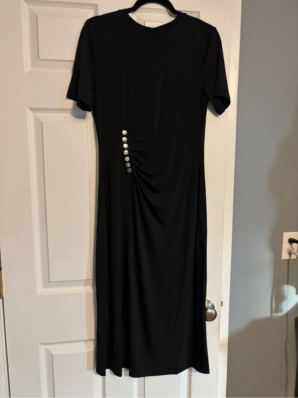 10 Crosby Derek Lam Black Midi Dress with Side Button Detail